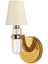Dayton 1 Light Wall Sconce With White Fabric Shade in Aged Brass.